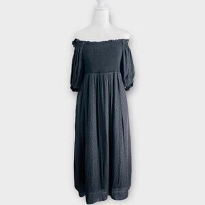 Hatch Black Dress Floral Smocked Puff Sleeve Evening Maternity Dress Pockets 2